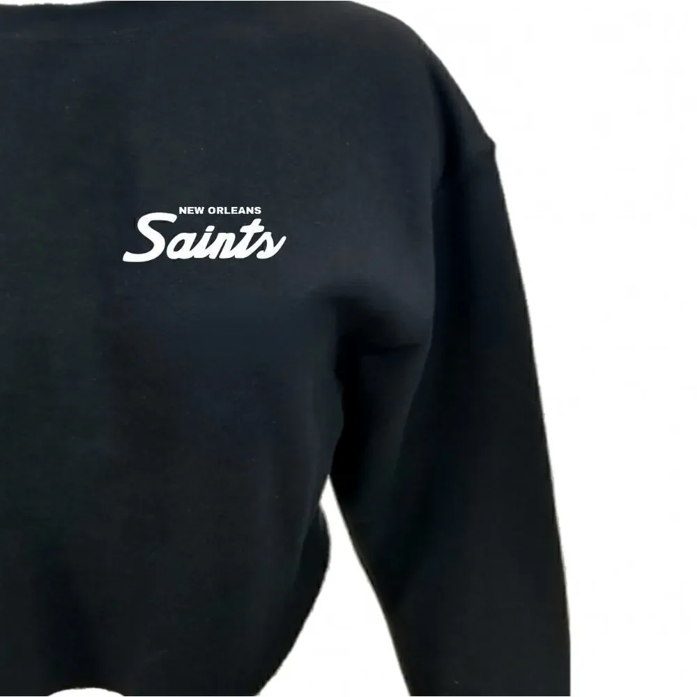 NEW ORLEANS SAINTS Double Script Retro Logo BLACK Crop Top Crewneck Sweatshirt - Picture 4 of 6